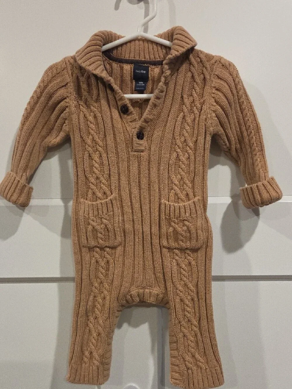 Baby GAP Camel Cable-Knit Hooded Baby One-Piece